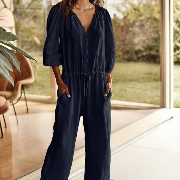 Velvet by Graham & Spencer Dione Navy Blue Jumpsuit - Picture 3 of 10